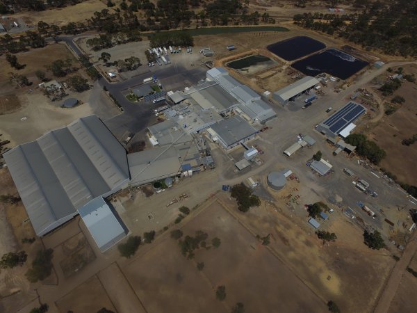 Aerial drone view of slaughterhouse