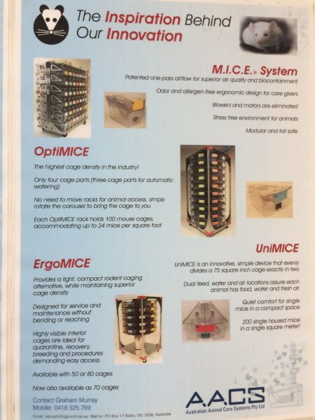Laboratory mice housing poster in TAFE classroom