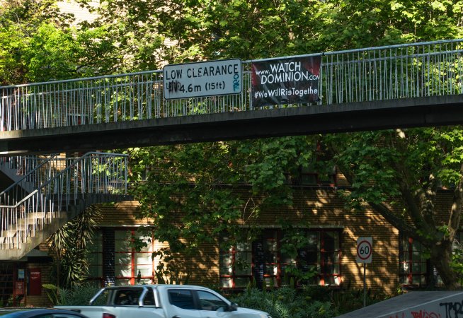 Dominion banners hanging over King's Way in Melbourne