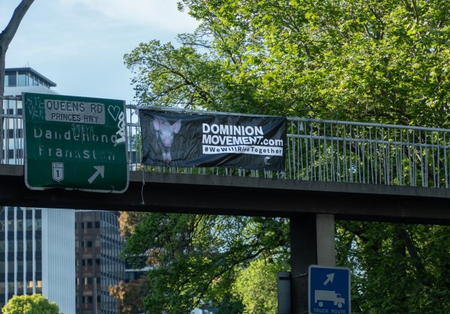 Dominion banners hanging over King's Way in Melbourne