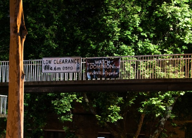 Dominion banners hanging over King's Way in Melbourne