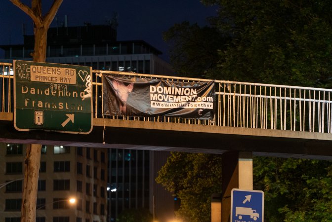 Dominion banners hanging over King's Way in Melbourne