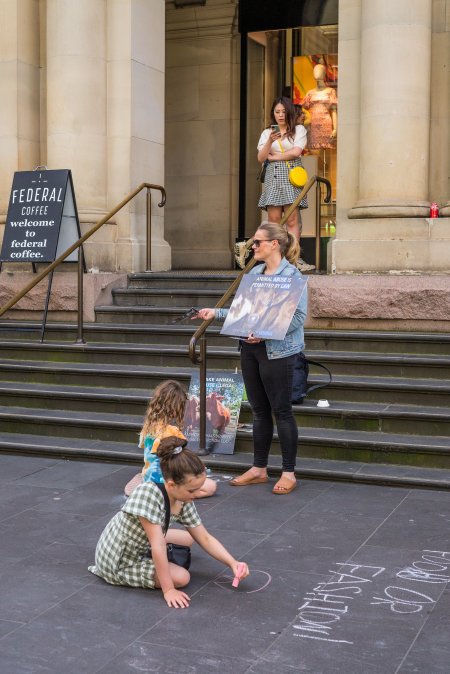 Animal Activists protesting at Bourke Street in Melbourne