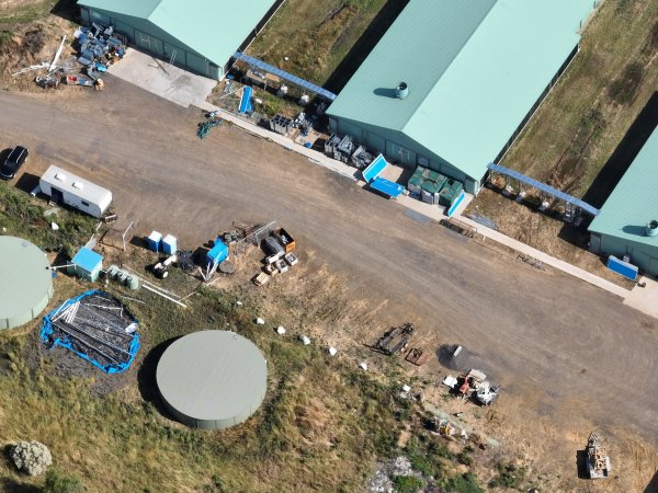 Drone flyover of egg farm