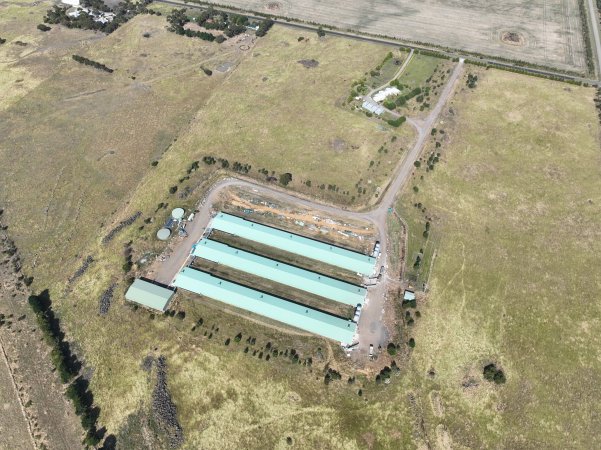 Drone flyover of egg farm
