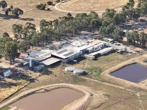 Drone flyover of slaughterhouse