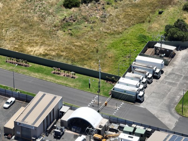 Drone flyover of slaughterhouse