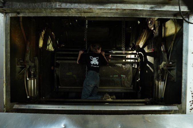 Activists prepare to chain themselves inside the gas chamber