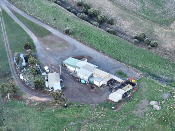 Drone flyover of slaughterhouse