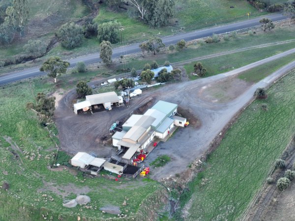 Drone flyover of slaughterhouse