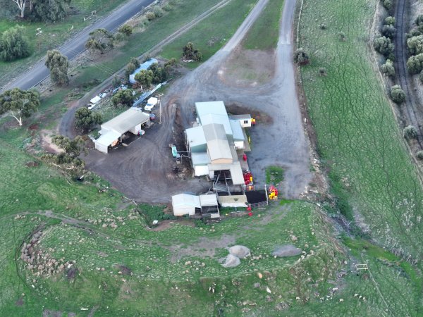 Drone flyover of slaughterhouse