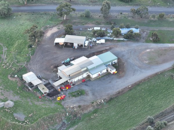 Drone flyover of slaughterhouse