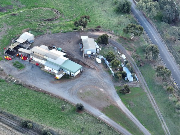 Drone flyover of slaughterhouse