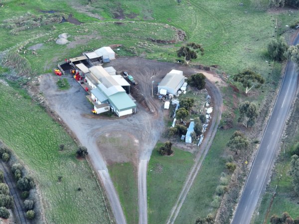 Drone flyover of slaughterhouse