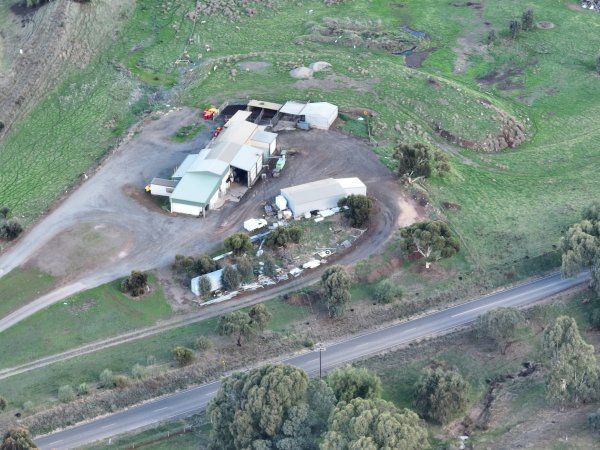 Drone flyover of slaughterhouse