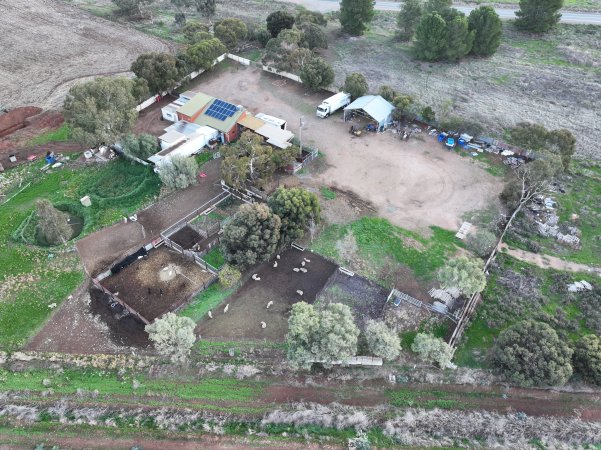 Drone flyover of slaughterhouse