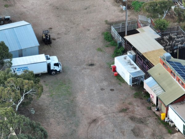 Drone flyover of slaughterhouse