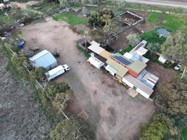 Drone flyover of slaughterhouse