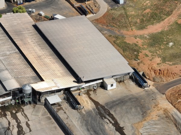 Drone flyover of slaughterhouse