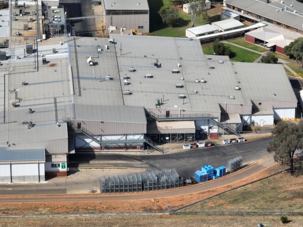 Drone flyover of slaughterhouse