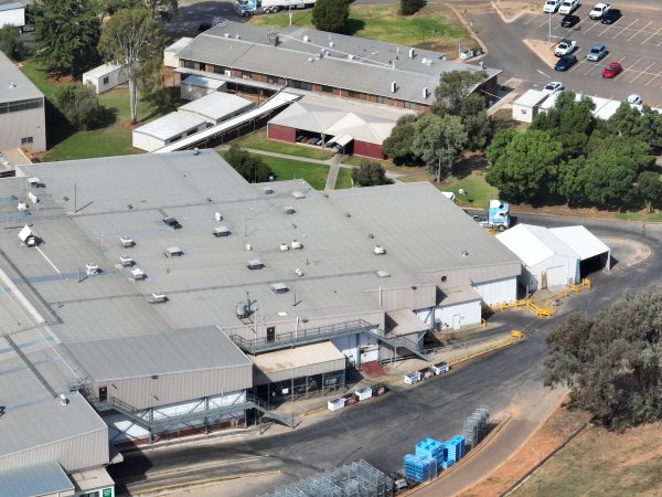 Drone flyover of slaughterhouse