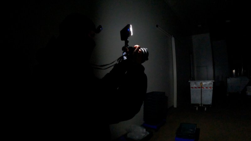 An investigator films inside the kill room