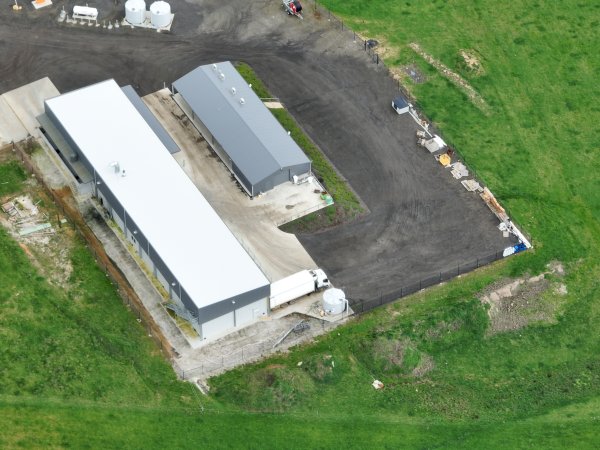 Drone flyover of slaughterhouse