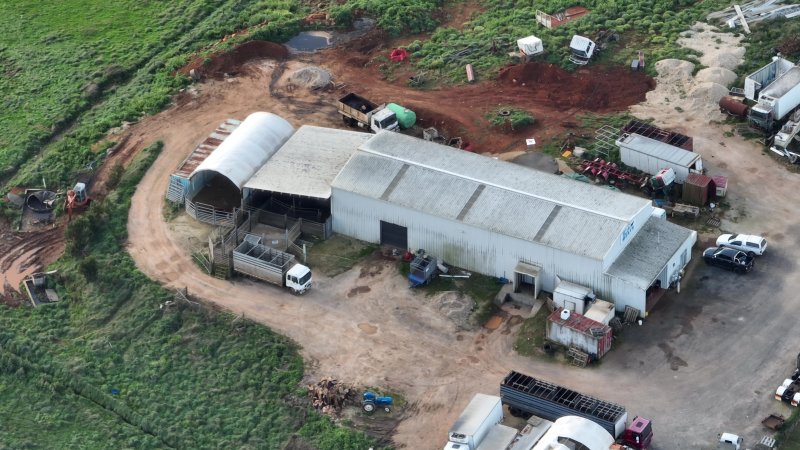 Drone flyover of slaughterhouse