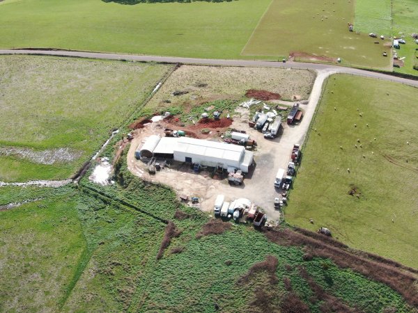 Drone flyover of slaughterhouse