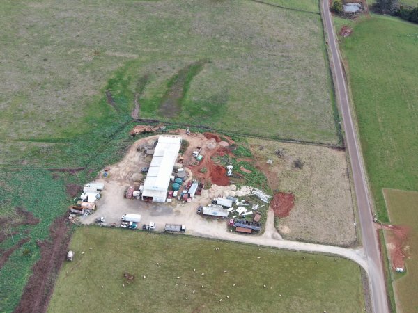 Drone flyover of slaughterhouse