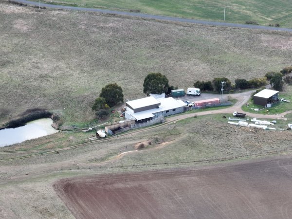 Drone flyover of slaughterhouse