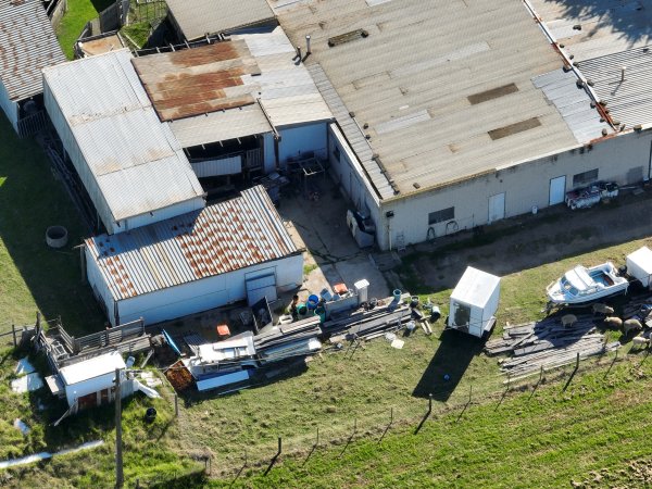 Drone flyover of rabbit/sheep slaughterhouse