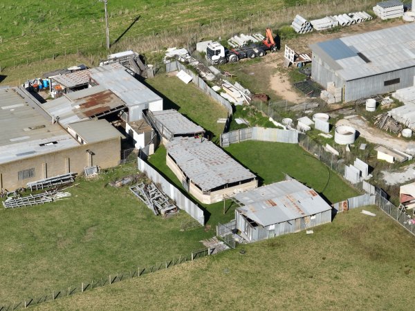 Drone flyover of rabbit/sheep slaughterhouse