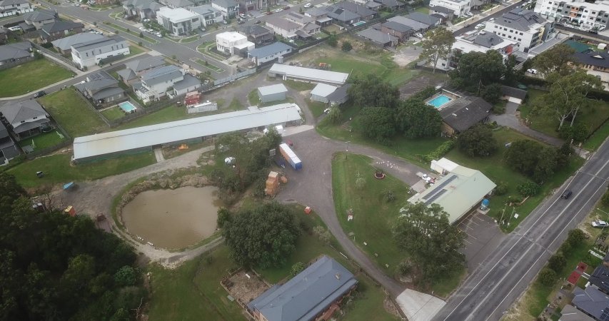 Drone flyover of rabbit/poultry slaughterhouse