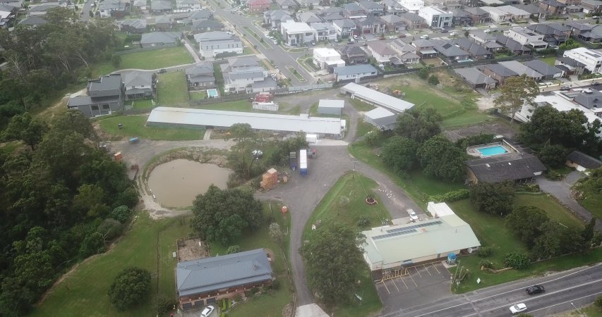 Drone flyover of rabbit/poultry slaughterhouse