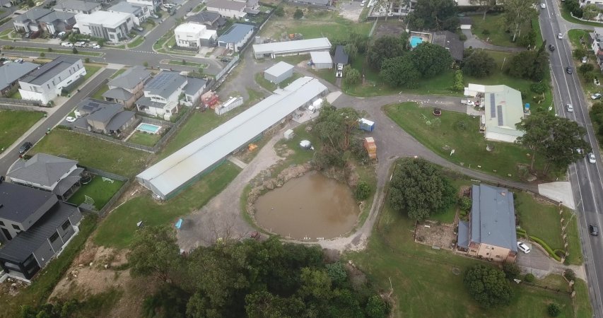 Drone flyover of rabbit/poultry slaughterhouse