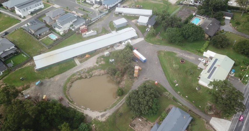 Drone flyover of rabbit/poultry slaughterhouse