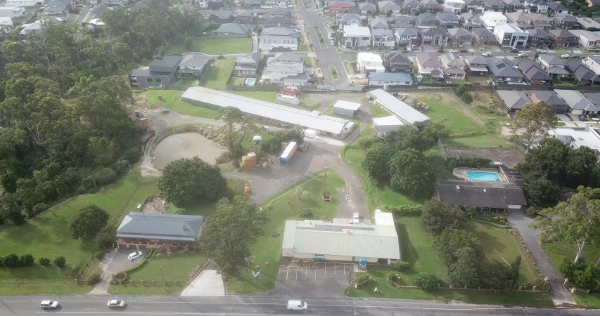 Drone flyover of rabbit/poultry slaughterhouse