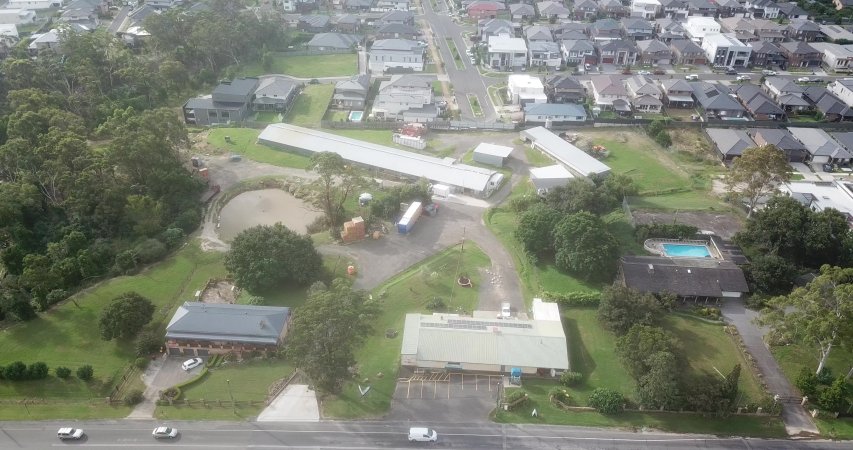 Drone flyover of rabbit/poultry slaughterhouse