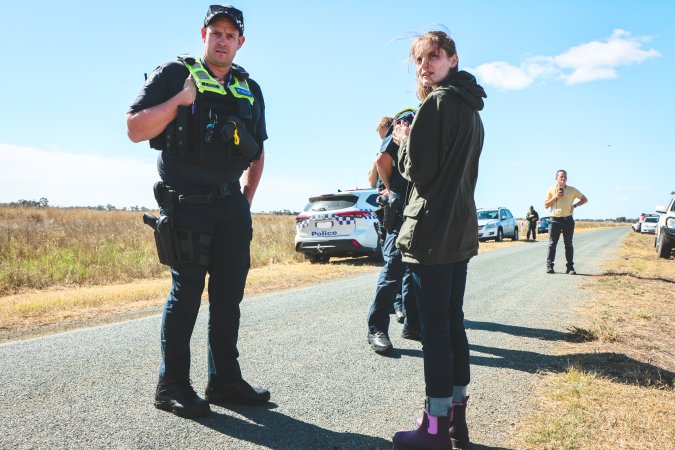 Animal activists asking for the release of Olivia (sow 8416) at Midland Bacon in Victoria