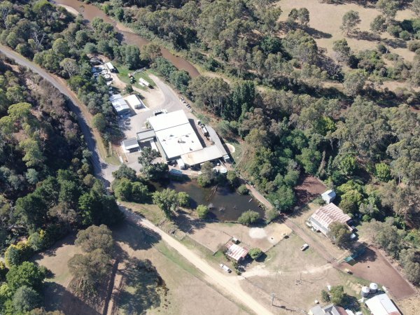 Drone flyover of slaughterhouse