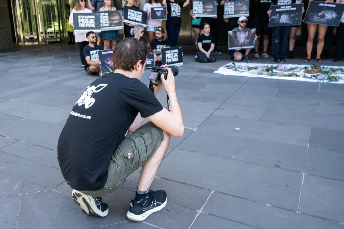 Animal rights activists attending the Rally For Pigs 2025