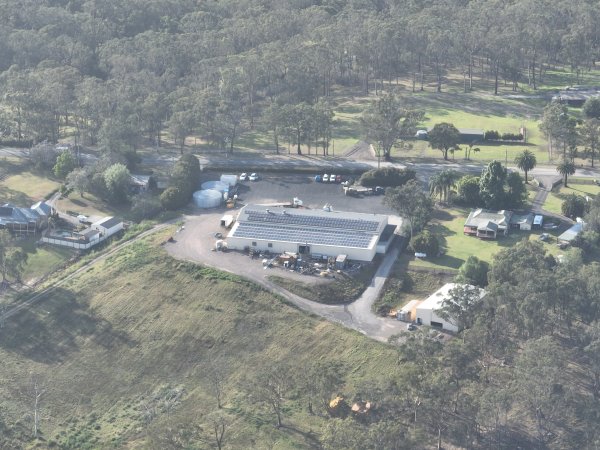 Drone shot of back of slaughterhouse