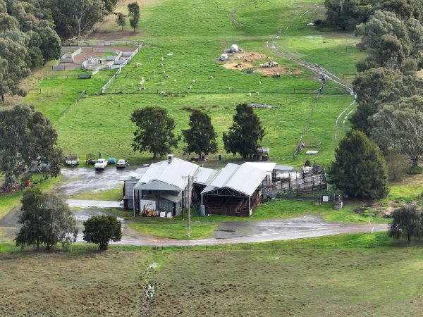 Drone flyover of slaughterhouse