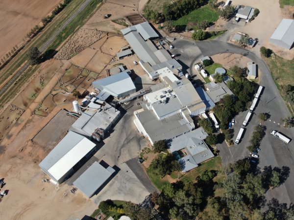 Drone flyover of slaughterhouse