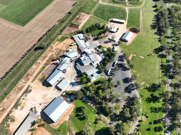Drone flyover of slaughterhouse