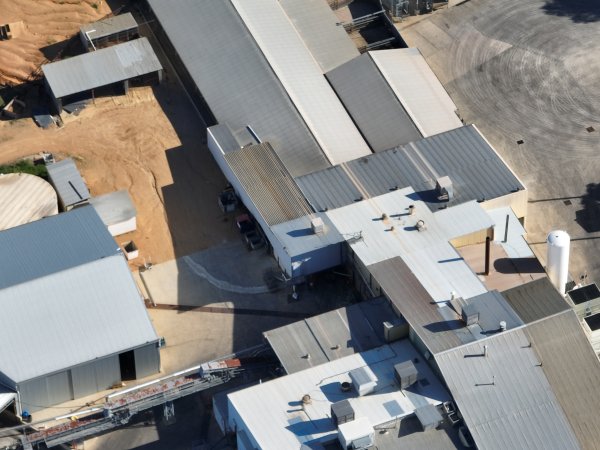 Drone flyover of slaughterhouse