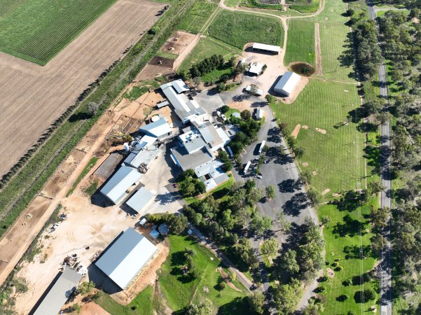 Drone flyover of slaughterhouse