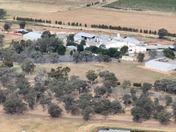 Drone flyover of slaughterhouse