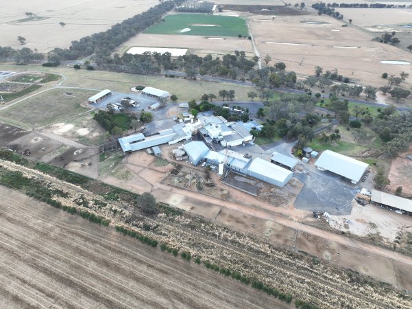 Drone flyover of slaughterhouse
